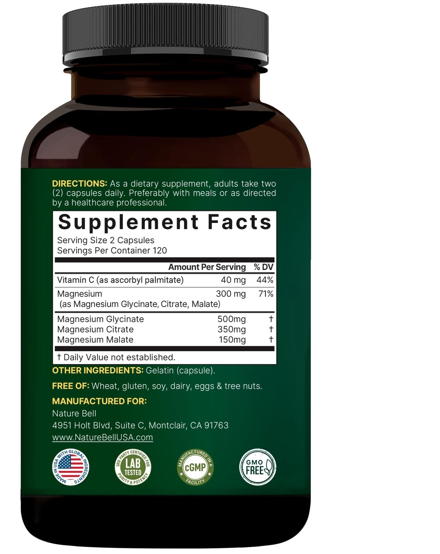 NatureBell Magnesium Complex for Women & Men 1,000mg Per Serving – 240 Capsules – Triple Magnesium Complex with Glycinate, Citrate & Malate – Chelated & Purified – Non‑GMO, Filler Free - dailyvitalstore