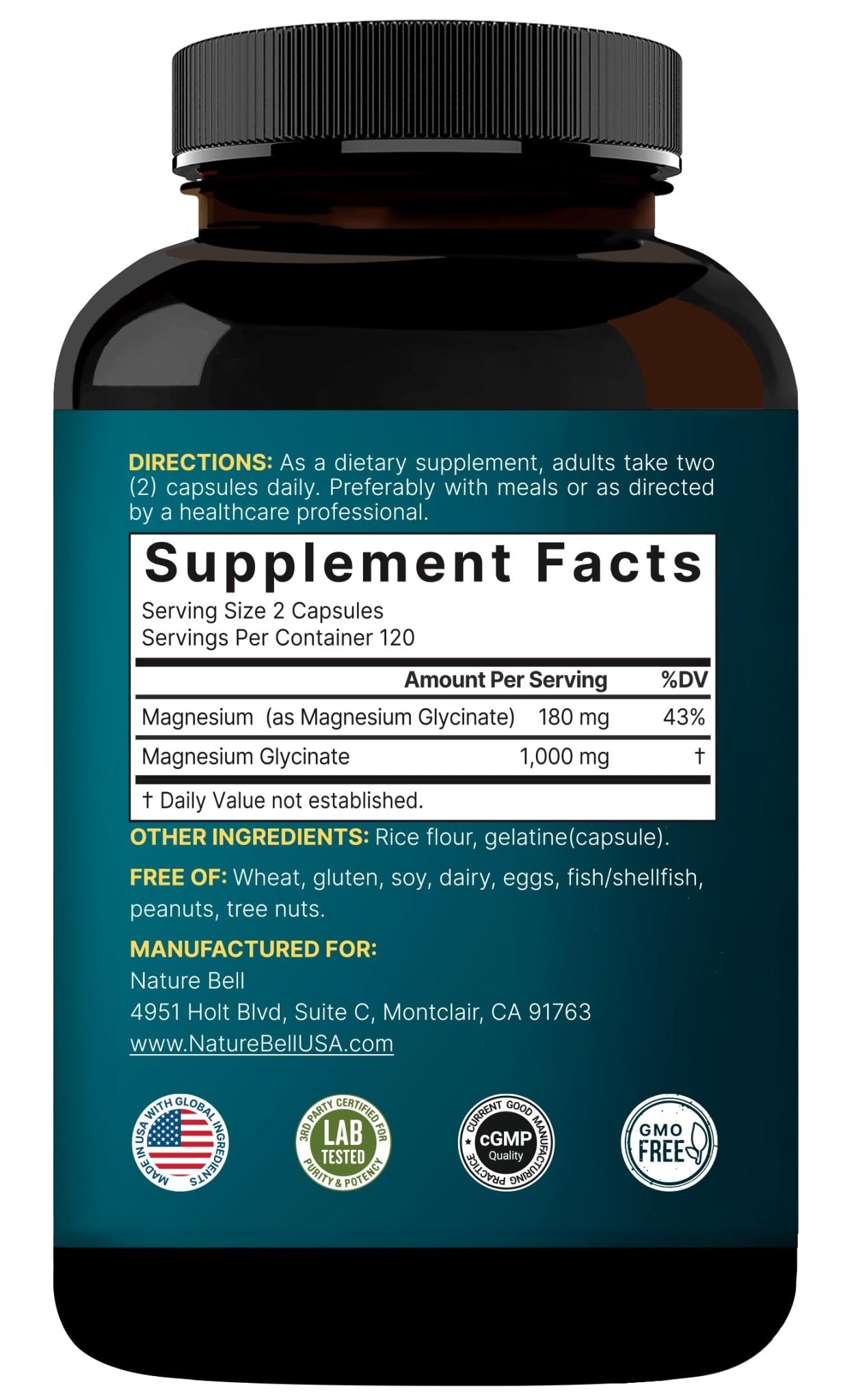 NatureBell Magnesium Glycinate 1,000mg, 240 Capsules | 500mg per Capsule | 100% Chelated & Purified | Sleep, Muscle & Nerve Support | Non-GMO, Gluten-Free - dailyvitalstore