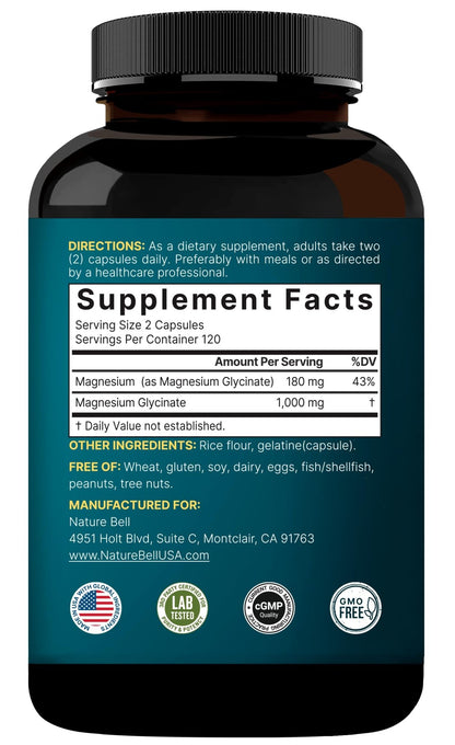 NatureBell Magnesium Glycinate 1,000mg, 240 Capsules | 500mg per Capsule | 100% Chelated & Purified | Sleep, Muscle & Nerve Support | Non-GMO, Gluten-Free - dailyvitalstore