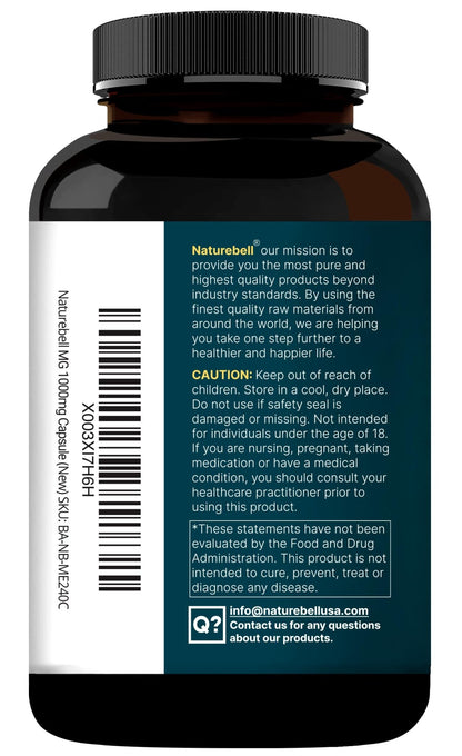 NatureBell Magnesium Glycinate 1,000mg, 240 Capsules | 500mg per Capsule | 100% Chelated & Purified | Sleep, Muscle & Nerve Support | Non-GMO, Gluten-Free - dailyvitalstore