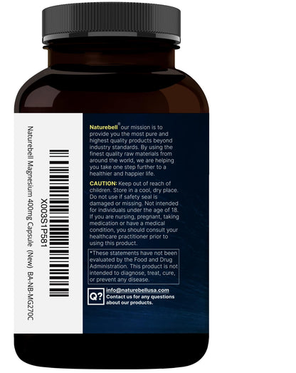 NatureBell Magnesium Glycinate 400mg Elemental, 270 Capsules | 100% Chelated for High Absorption | Supports Muscle, Bone & Heart Health | Non-GMO, Gluten-Free, Vegan - dailyvitalstore