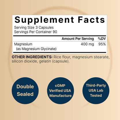 NatureBell Magnesium Glycinate 400mg Elemental, 270 Capsules | 100% Chelated for High Absorption | Supports Muscle, Bone & Heart Health | Non-GMO, Gluten-Free, Vegan - dailyvitalstore