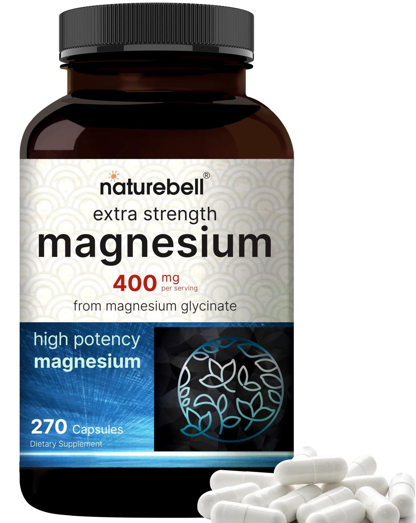 NatureBell Magnesium Glycinate 400mg Elemental, 270 Capsules | 100% Chelated for High Absorption | Supports Muscle, Bone & Heart Health | Non-GMO, Gluten-Free, Vegan - dailyvitalstore