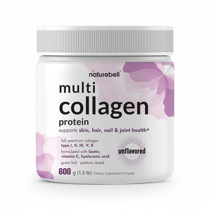 NatureBell Multi Collagen Protein Powder - 600g - Hydrolyzed Collagen Peptides - for Skin, Hair, Nail, Joint & Bone Health Support* - Grass-Fed & Keto-Friendly - Unflavored - dailyvitalstore