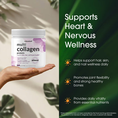NatureBell Multi Collagen Protein Powder - 600g - Hydrolyzed Collagen Peptides - for Skin, Hair, Nail, Joint & Bone Health Support* - Grass-Fed & Keto-Friendly - Unflavored - dailyvitalstore