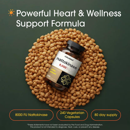 NatureBell Nattokinase - 240 Capsules - 8,000 FU Max Strength from Fermented Natto Extract - for Heart Health - dailyvitalstore