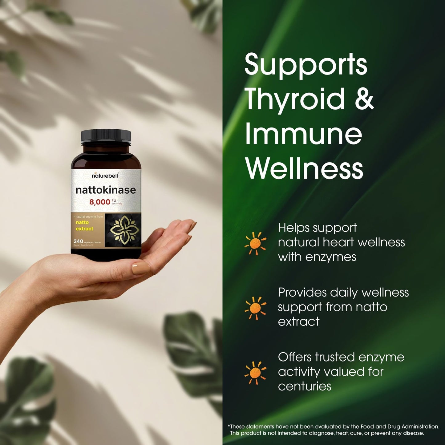 NatureBell Nattokinase - 240 Capsules - 8,000 FU Max Strength from Fermented Natto Extract - for Heart Health - dailyvitalstore