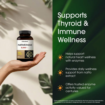 NatureBell Nattokinase - 240 Capsules - 8,000 FU Max Strength from Fermented Natto Extract - for Heart Health - dailyvitalstore