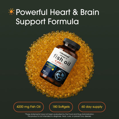 NatureBell Omega-3 Fish Oil - 180 Softgels - Support for Joint, Brain & Heart Health* - with EPA & DHA - No Burps or Fishy Aftertaste - Non-GMO - dailyvitalstore