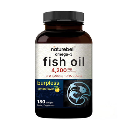 NatureBell Omega-3 Fish Oil - 180 Softgels - Support for Joint, Brain & Heart Health* - with EPA & DHA - No Burps or Fishy Aftertaste - Non-GMO - dailyvitalstore