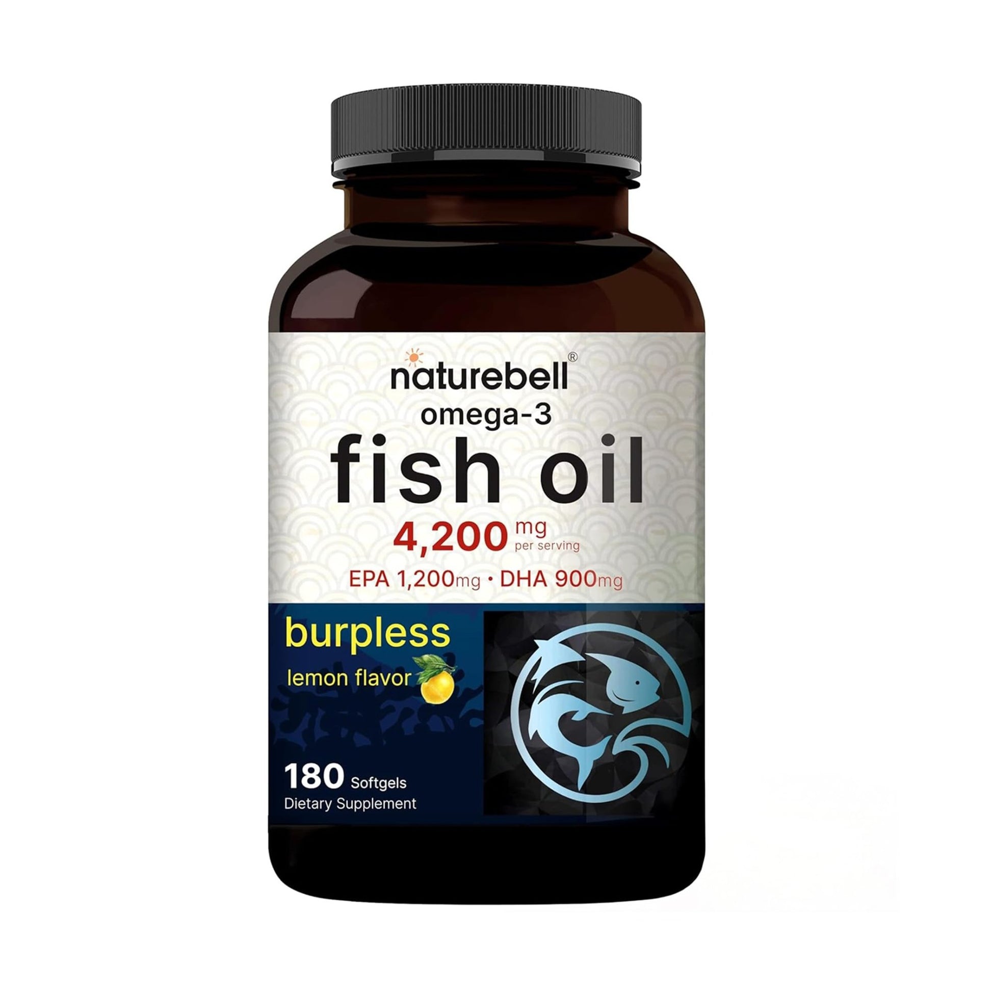 NatureBell Omega-3 Fish Oil - 180 Softgels - Support for Joint, Brain & Heart Health* - with EPA & DHA - No Burps or Fishy Aftertaste - Non-GMO & Mercury-Free Formula - Lemon Flavor - dailyvitalstore