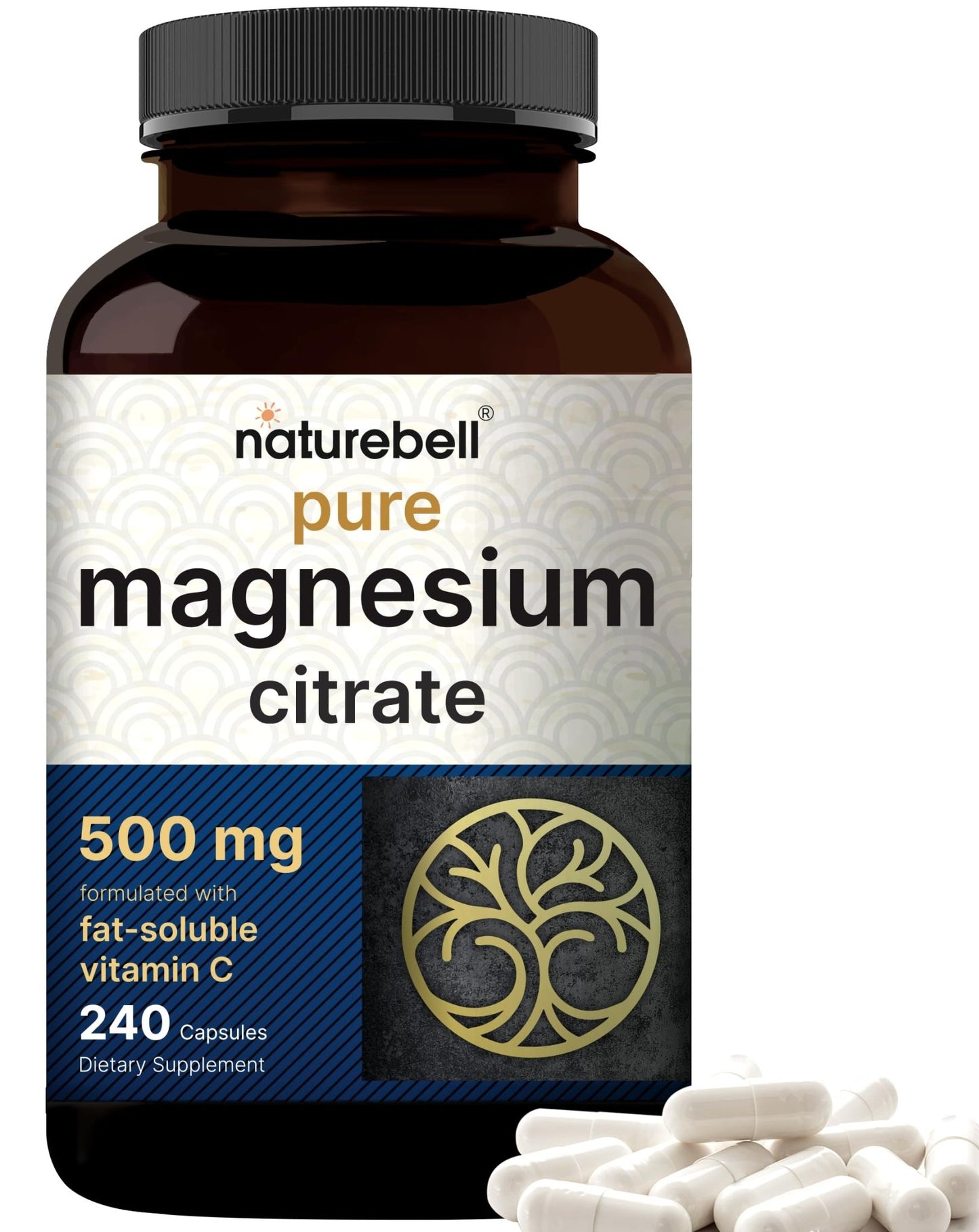 NatureBell Pure Magnesium Citrate 500mg per 3 Capsules Serving Size, 240 Capsules per Bottle - dailyvitalstore