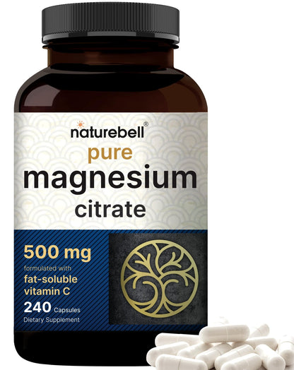 NatureBell Pure Magnesium Citrate 500mg per 3 Capsules Serving Size, 240 Capsules per Bottle - dailyvitalstore