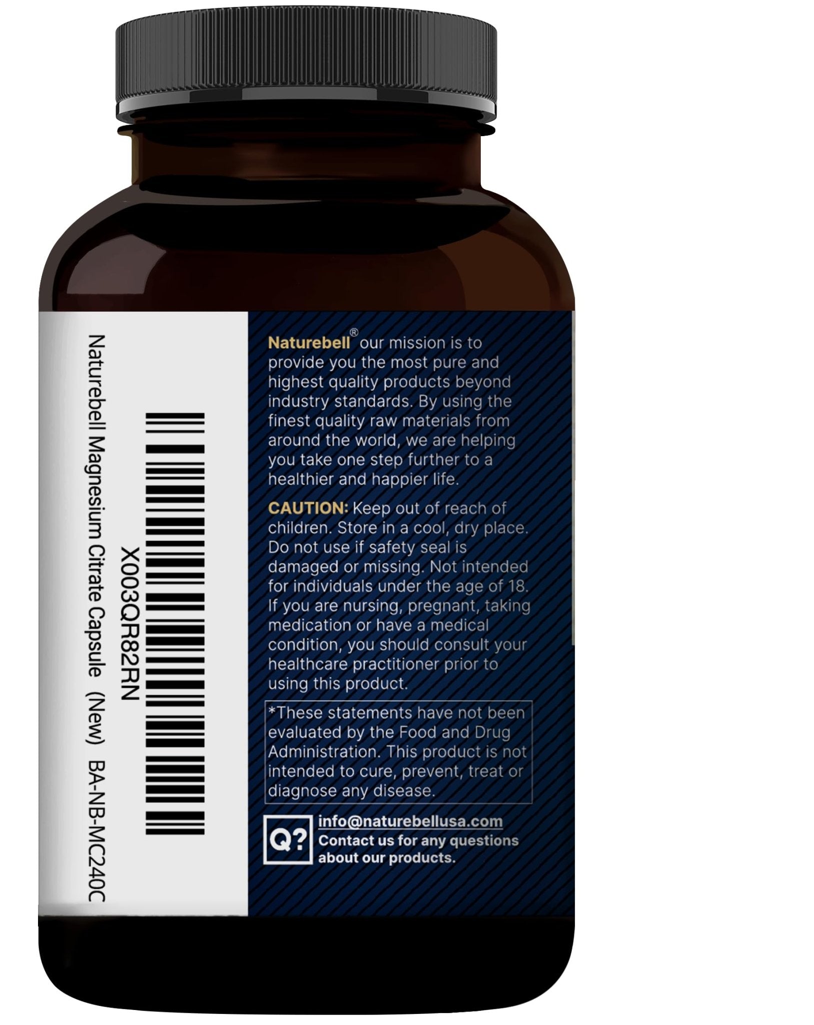 NatureBell Pure Magnesium Citrate 500mg per 3 Capsules Serving Size, 240 Capsules per Bottle - dailyvitalstore