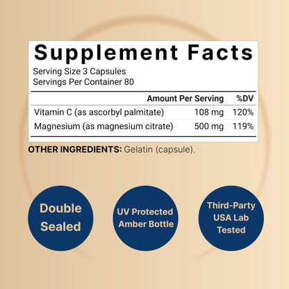 NatureBell Pure Magnesium Citrate 500mg per 3 Capsules Serving Size, 240 Capsules per Bottle - dailyvitalstore