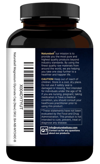 Naturebell Pure Magnesium Glycinate 500mg, 240 Veggie Capsules | 100% Chelated & Purified – 3rd Party Tested, Vegan Friendly, Non-GMO, Fiiler Free - dailyvitalstore