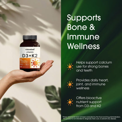 NatureBell Vitamin D3 K2-240 Softgels - 5,000 IU Vitamin D3 & 100mcg Vitamin K2 MK-7 - with Virgin Coconut Oil - Bone, Heart & Immune Health Support - dailyvitalstore