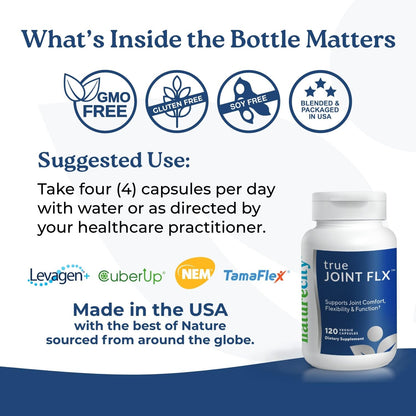 NatureCity True-Joint FLX Joint Supplement Formula (120 Capsules) | TamaFlex, NEM Eggshell Membrane, Levagen+ PEA & CuberUp | Supports Joint Comfort, Flexibility, Mobility, Function & Cartilage Health - dailyvitalstore