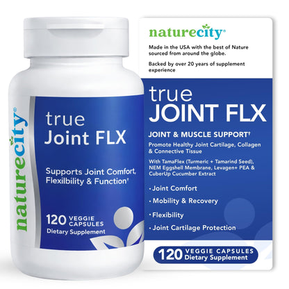 NatureCity True-Joint FLX Joint Supplement Formula (120 Capsules) | TamaFlex, NEM Eggshell Membrane, Levagen+ PEA & CuberUp | Supports Joint Comfort, Flexibility, Mobility, Function & Cartilage Health - dailyvitalstore