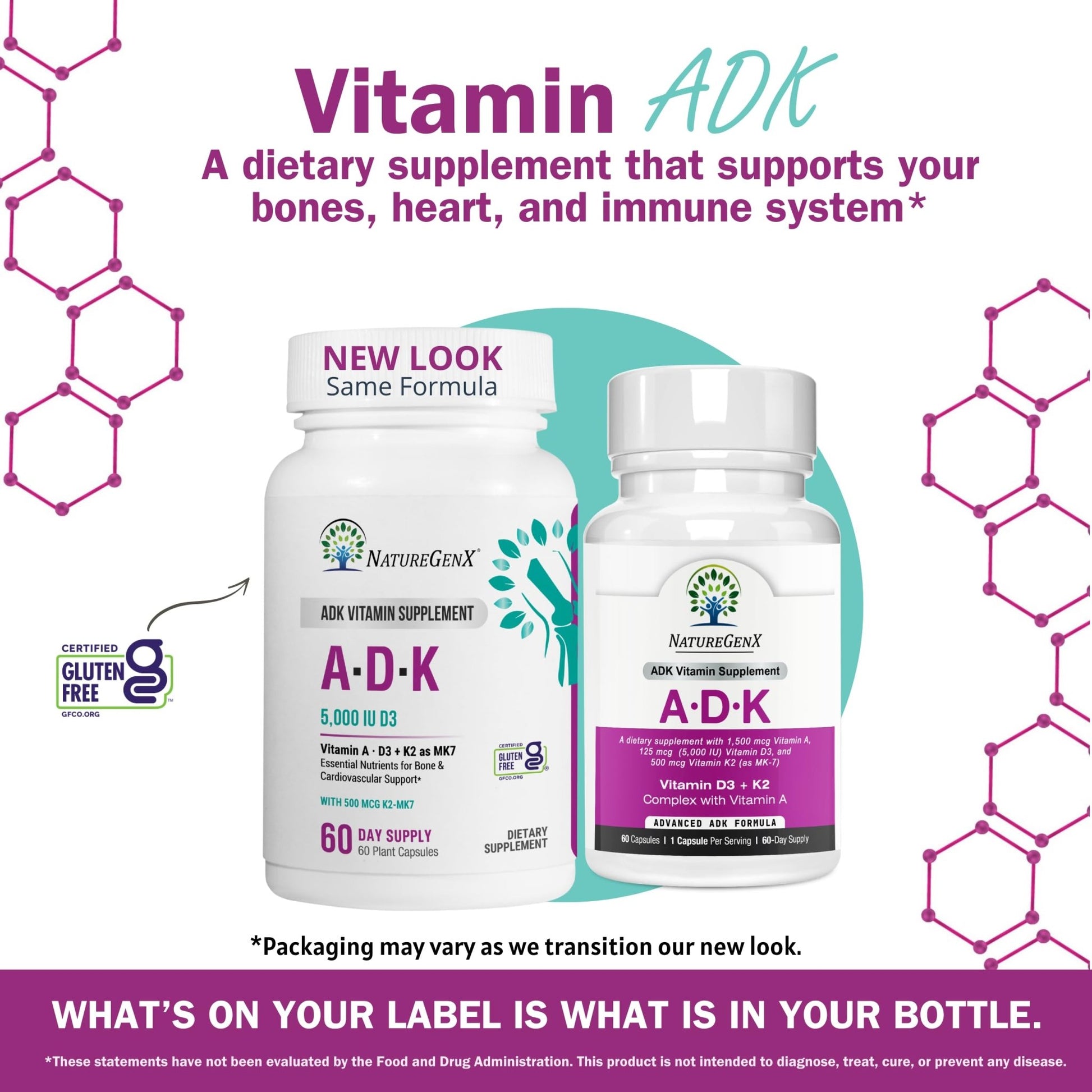 NatureGenX ADK Vitamin Supplement – Vitamins A, D3 & K2 MK-7 for Bone Health & Calcium Absorption – Gluten-Free, Non-GMO, Soy-Free - dailyvitalstore