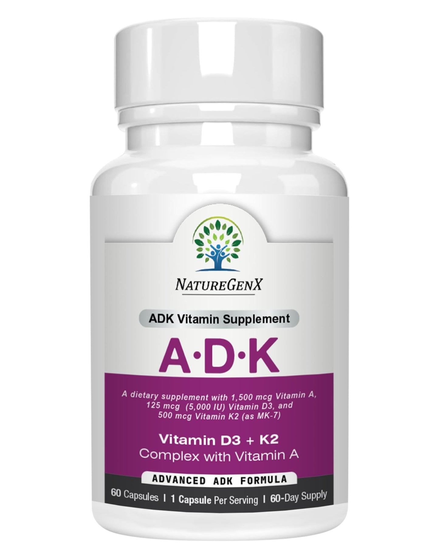 NatureGenX ADK Vitamin Supplement – Vitamins A, D3 & K2 MK-7 for Bone Health & Calcium Absorption – Gluten-Free, Non-GMO, Soy-Free - dailyvitalstore