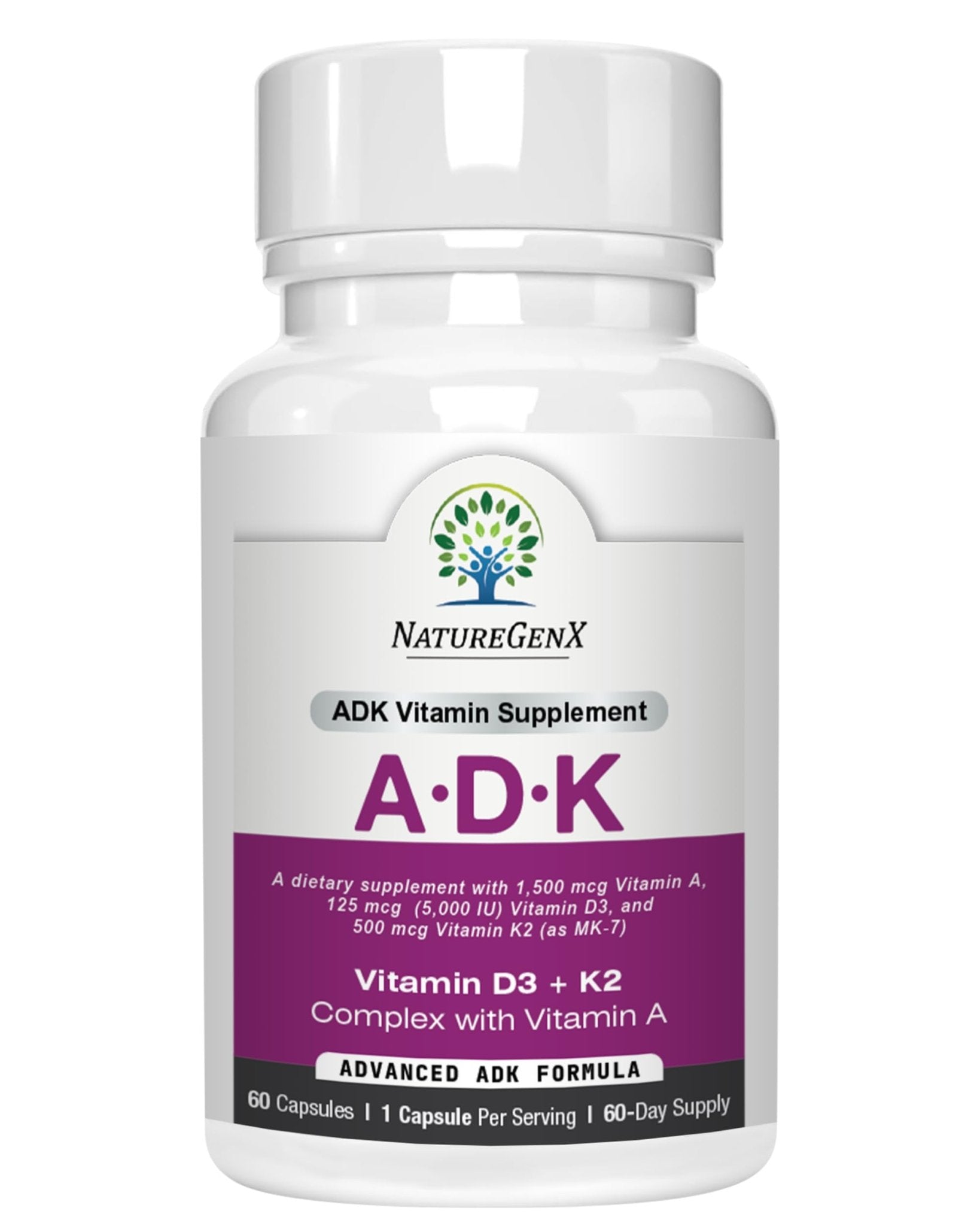 NatureGenX ADK Vitamin Supplement – Vitamins A, D3 & K2 MK-7 for Bone Health & Calcium Absorption – Gluten-Free, Non-GMO, Soy-Free - dailyvitalstore