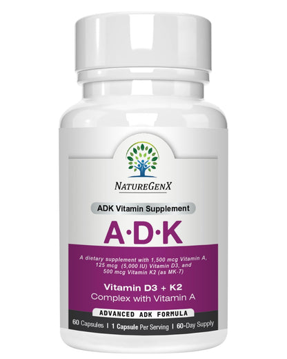 NatureGenX ADK Vitamin Supplement – Vitamins A, D3 & K2 MK-7 for Bone Health & Calcium Absorption – Gluten-Free, Non-GMO, Soy-Free - dailyvitalstore