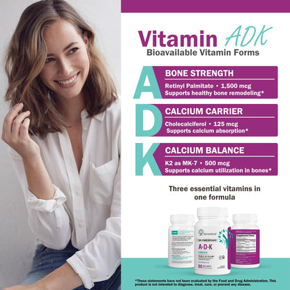 NatureGenX ADK Vitamin Supplement – Vitamins A, D3 & K2 MK-7 for Bone Health & Calcium Absorption – Gluten-Free, Non-GMO, Soy-Free - dailyvitalstore