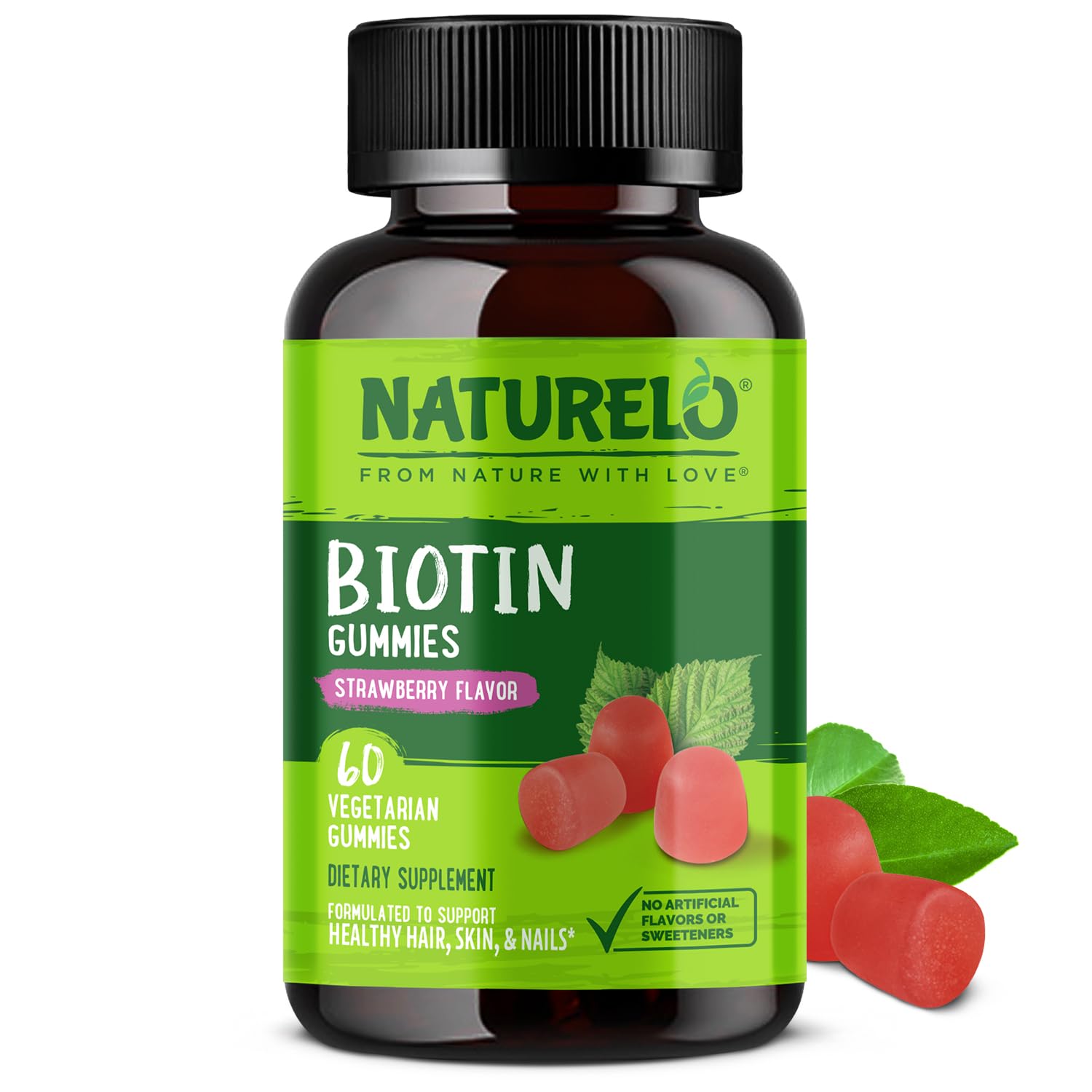 NATURELO Biotin Gummies - Supports Healthy Hair, Skin & Nails - High Potency 2500 mcg - Non GMO, Gluten Free - 60 Gummies - dailyvitalstore