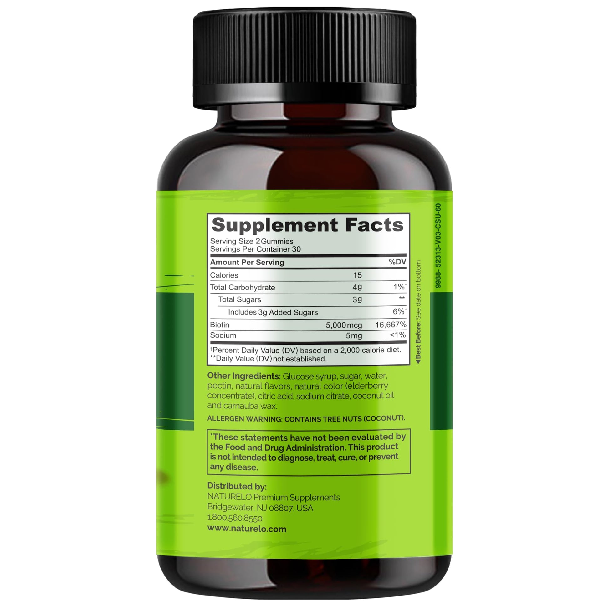 NATURELO Biotin Gummies - Supports Healthy Hair, Skin & Nails - High Potency 2500 mcg - Non GMO, Gluten Free - 60 Gummies - dailyvitalstore