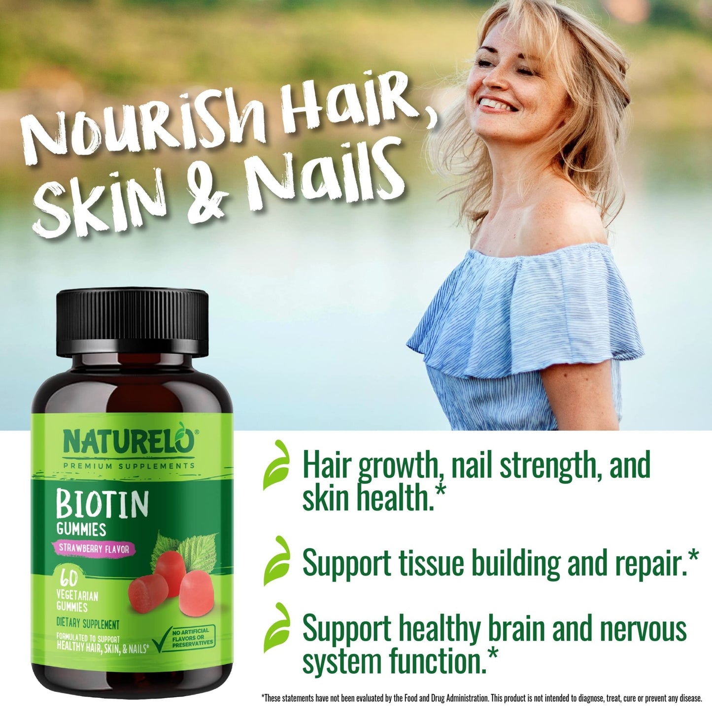 NATURELO Biotin Gummies - Supports Healthy Hair, Skin & Nails - High Potency 2500 mcg - Non GMO, Gluten Free - 60 Gummies - dailyvitalstore
