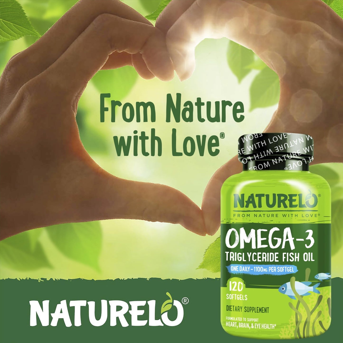 NATURELO Burpless Omega 3 Fish Oil Supplement - 1100mg Triglyceride Omega-3, EPA + DHA, Liquid Fish Oil for Heart, Eye, Brain, Joint Health - dailyvitalstore