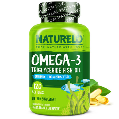 NATURELO Burpless Omega 3 Fish Oil Supplement - 1100mg Triglyceride Omega-3, EPA + DHA, Liquid Fish Oil for Heart, Eye, Brain, Joint Health - dailyvitalstore