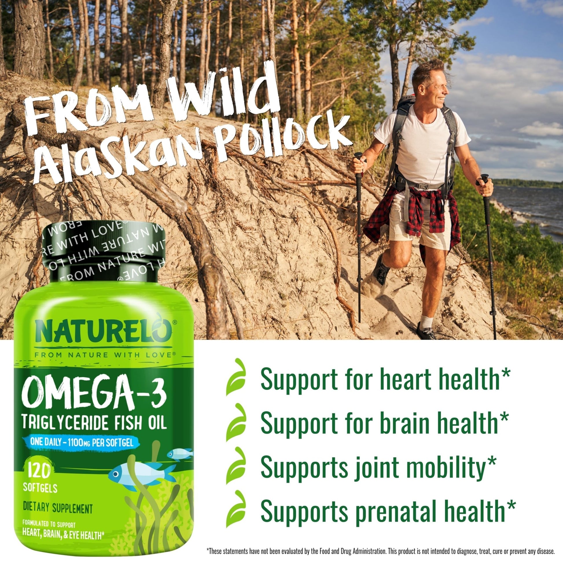 NATURELO Burpless Omega 3 Fish Oil Supplement - 1100mg Triglyceride Omega-3, EPA + DHA, Liquid Fish Oil for Heart, Eye, Brain, Joint Health - dailyvitalstore