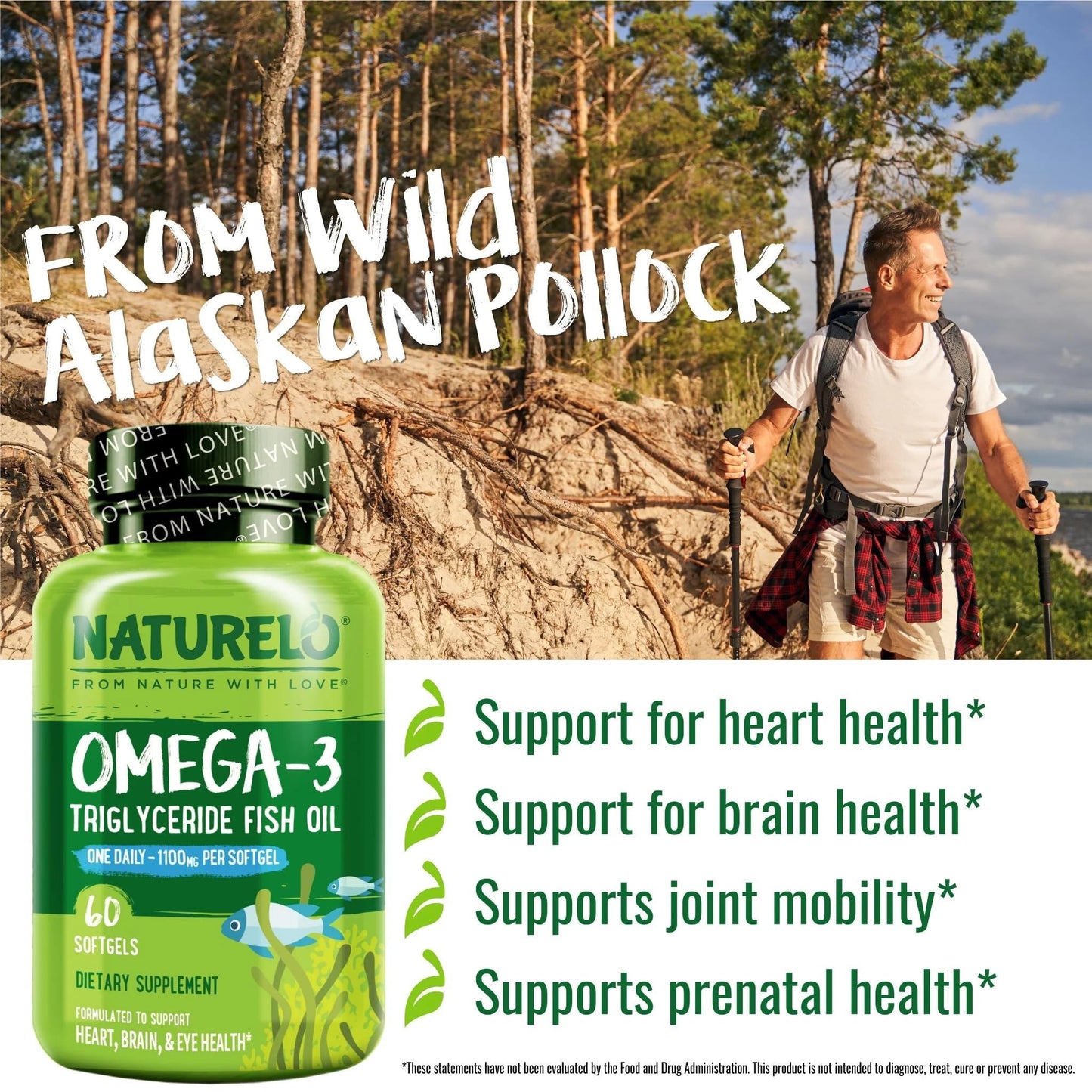 NATURELO Burpless Omega 3 Fish Oil Supplement - 1100mg Triglyceride Omega-3, EPA + DHA, Liquid Fish Oil for Heart, Eye, Brain, Joint Health - dailyvitalstore