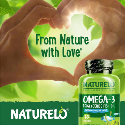 NATURELO Burpless Omega 3 Fish Oil Supplement - 1100mg Triglyceride Omega-3, EPA + DHA, Liquid Fish Oil for Heart, Eye, Brain, Joint Health - dailyvitalstore