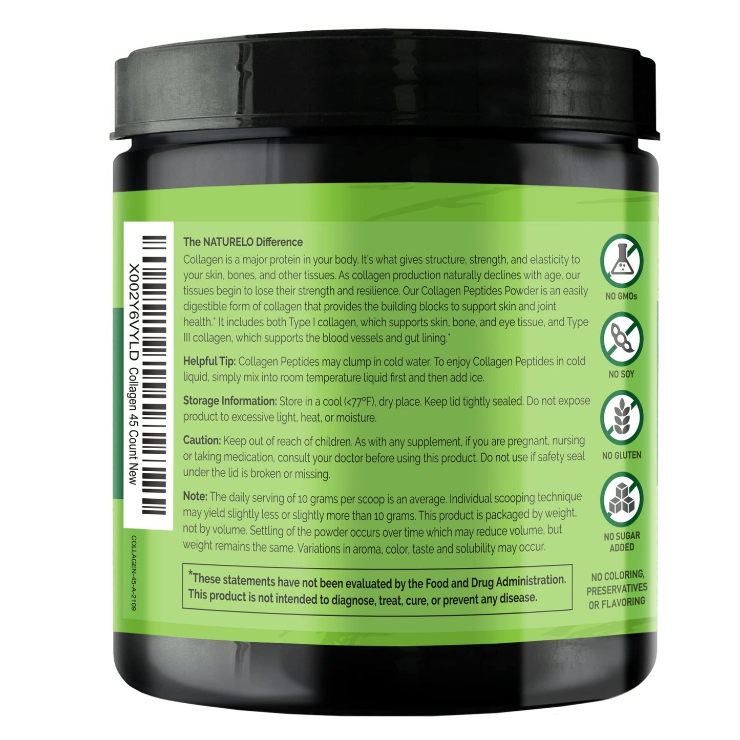 NATURELO Collagen Peptide Powder, Hydrolyzed Collagen Type I & III, Skin Hair & Joint Health - Unflavored, 16 Ounces | 45 Servings - dailyvitalstore