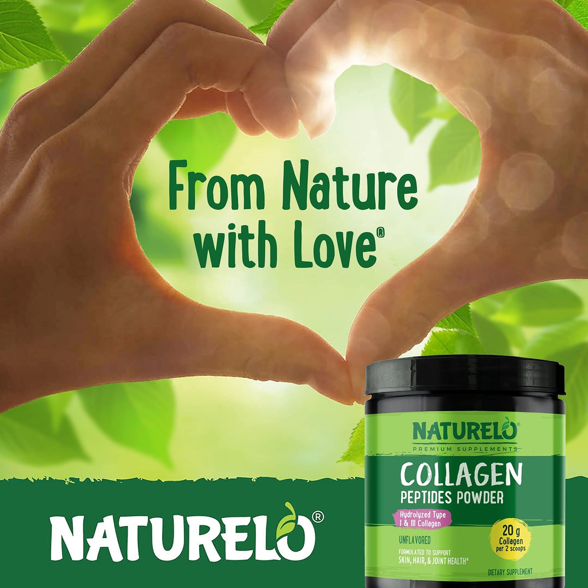 NATURELO Collagen Peptide Powder, Hydrolyzed Collagen Type I & III, Skin Hair & Joint Health - Unflavored, 16 Ounces | 45 Servings - dailyvitalstore