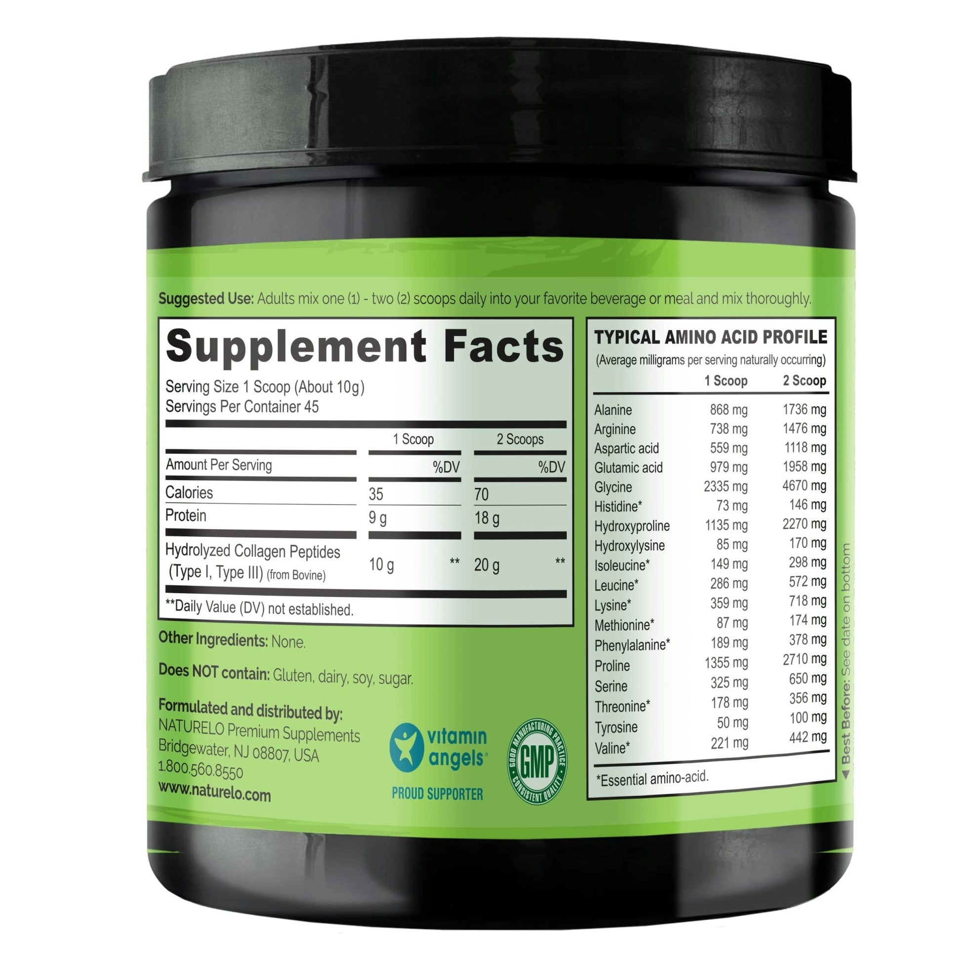 NATURELO Collagen Peptide Powder, Hydrolyzed Collagen Type I & III, Skin Hair & Joint Health - Unflavored, 16 Ounces | 45 Servings - dailyvitalstore