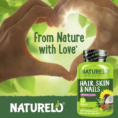 NATURELO Hair, Skin and Nails Vitamins - 5000 mcg Biotin, Collagen, Natural Vitamin E - Supplement for Healthy Skin - dailyvitalstore
