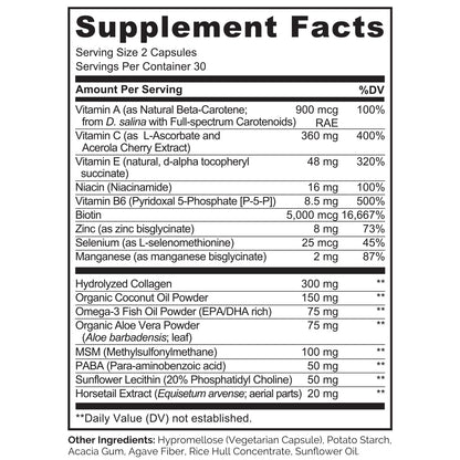 NATURELO Hair, Skin and Nails Vitamins - 5000 mcg Biotin, Collagen, Natural Vitamin E - Supplement for Healthy Skin - dailyvitalstore