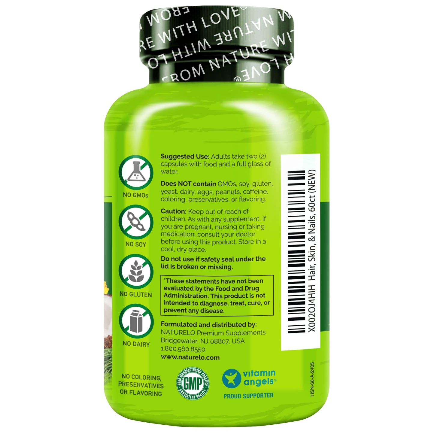 NATURELO Hair, Skin and Nails Vitamins - 5000 mcg Biotin, Collagen, Natural Vitamin E - Supplement for Healthy Skin - dailyvitalstore
