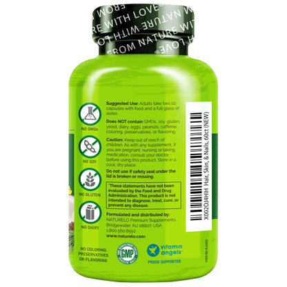 NATURELO Hair, Skin and Nails Vitamins - 5000 mcg Biotin, Collagen, Natural Vitamin E - Supplement for Healthy Skin - dailyvitalstore