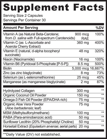 NATURELO Hair, Skin and Nails Vitamins - 5000 mcg Biotin, Collagen, Natural Vitamin E - Supplement for Healthy Skin - dailyvitalstore