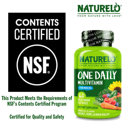 NATURELO Mens Multivitamins for Men 50+ - One Daily Multivitamin for Men with Vitamins, Minerals & Organic Whole Foods, Boost Energy & Health, Non-GMO, 60 Vegetarian Capsules - dailyvitalstore