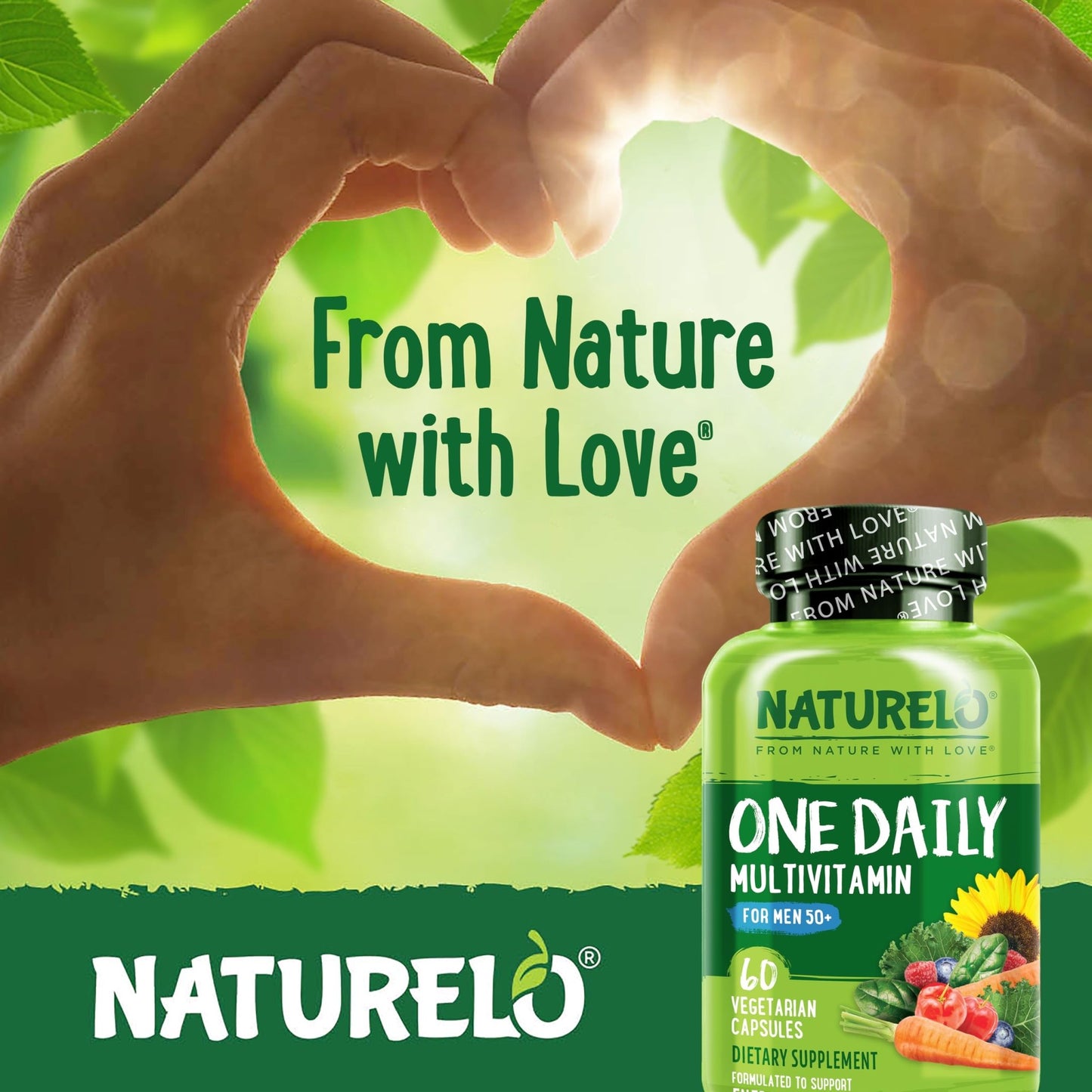 NATURELO Mens Multivitamins for Men 50+ - One Daily Multivitamin for Men with Vitamins, Minerals & Organic Whole Foods, Boost Energy & Health, Non-GMO, 60 Vegetarian Capsules - dailyvitalstore