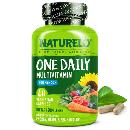 NATURELO Mens Multivitamins for Men 50+ - One Daily Multivitamin for Men with Vitamins, Minerals & Organic Whole Foods, Boost Energy & Health, Non-GMO, 60 Vegetarian Capsules - dailyvitalstore