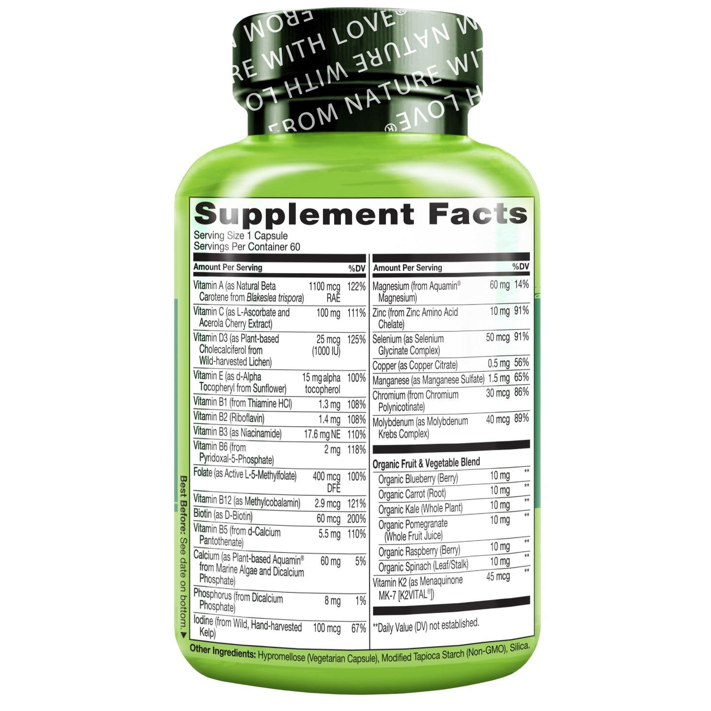 NATURELO Mens Multivitamins for Men 50+ - One Daily Multivitamin for Men with Vitamins, Minerals & Organic Whole Foods, Boost Energy & Health, Non-GMO, 60 Vegetarian Capsules - dailyvitalstore