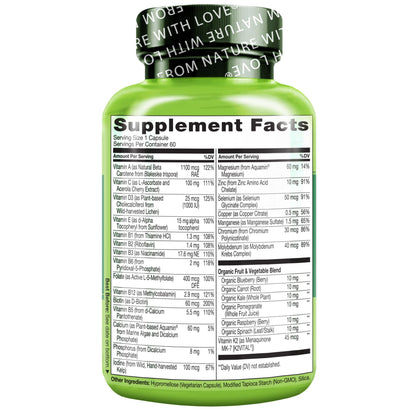 NATURELO Mens Multivitamins for Men 50+ - One Daily Multivitamin for Men with Vitamins, Minerals & Organic Whole Foods, Boost Energy & Health, Non-GMO, 60 Vegetarian Capsules - dailyvitalstore