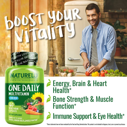 NATURELO Mens Multivitamins - One Daily Multivitamin for Men with Vitamins, Minerals & Organic Whole Foods, Boost Energy & Health, - dailyvitalstore